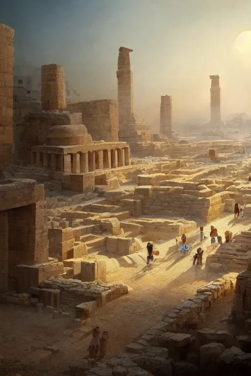 Image similar to ancient city of gyza at the time of the pharaohs, intricate, elegant, volumetric lighting, digital painting, highly detailed, artstation, sharp focus, illustration, concept art, ruan jia, steve mccurry