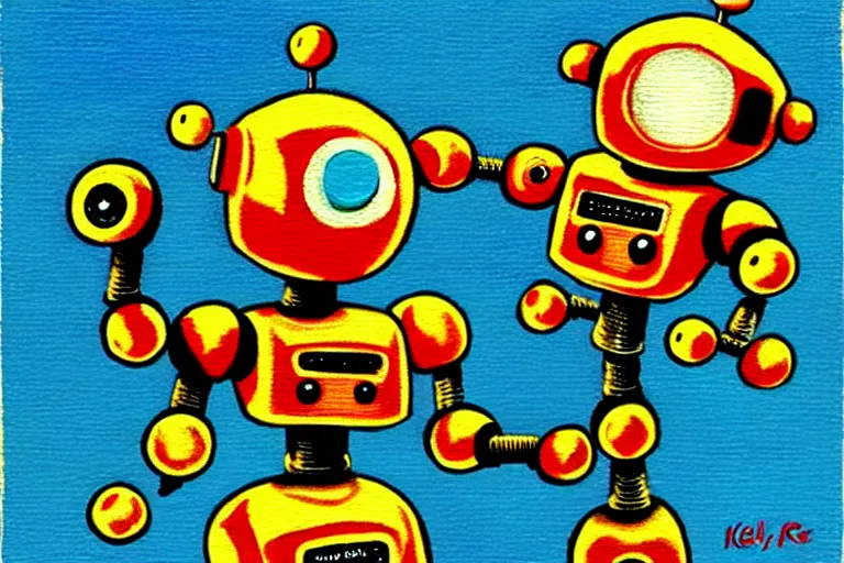 Image similar to a cute little robots painting by kelly freas