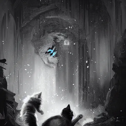 Image similar to black and white cat sorcerer, dnd fantasy digital art by Greg Rutkowski