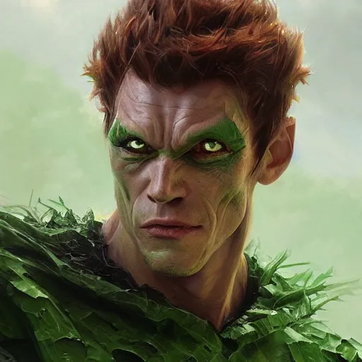 Image similar to the green goblin closeup portrait, dramatic light, lake background, 2 0 0 mm focal length, painted by stanley lau, painted by greg rutkowski, painted by stanley artgerm, digital art, trending on artstation