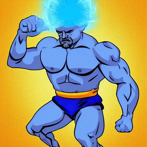 Prompt: buff Walter White Hadoken a ball of blue fire to the right side of the screen, accurate anatomy, accurate hands, highly detailed, digital art, smooth,