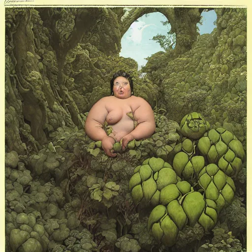 Prompt: chubby Physique Portrait of a Orchid Guy wearing an Ivy costume poison oak disguised as a human standing atop a lichen covered stone greg rutkowski jen bartel peter mohrbacher anna podedworna arthur rackham salvador dali octavio ocampo jacek yerka winslow homer norman rockwell inio asano prismacolor tombow quill
