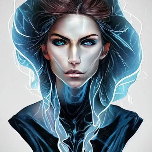 Image similar to woman portrait made out of ice and fire, beautiful, cyborg, comic book art, highly detailed