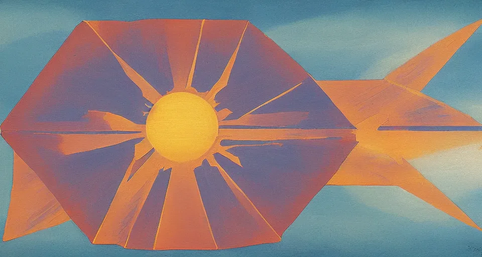 Image similar to solar sail in the shape of a hexagon blocking the sun, seen from earth, art deco painting
