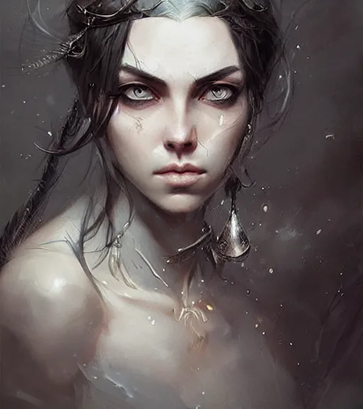 Image similar to billi eilish, beautiful piercing eyes, realistic face, in the style of greg rutkowski, fantasy, amazing detail, epic, intricate, elegant, smooth, sharp focus