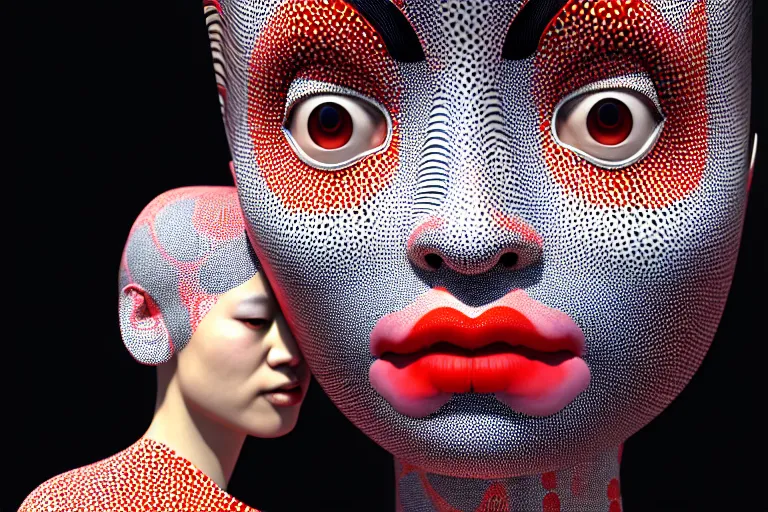 Prompt: hyperrealistic detailed image of a geisha laying in a art installation by yayoi kusama, part by kei mieno, part by alex gray, part by ross tran, part by james jean, ultra realistic, highly detailed, life like face, detailed body, 8 k, unreal engine 5, very cohesive