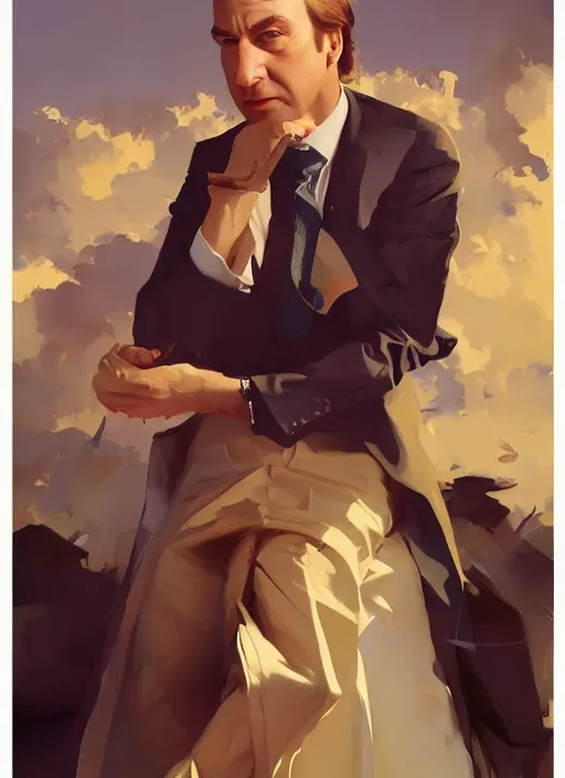 Image similar to portrait of saul goodman, lawyer clothing, painting by sargent and leyendecker, asymmetrical, intricate, elegant, matte painting, illustration,, by rhads, by greg rutkowski, by greg tocchini, by james gilleard, by joe fenton