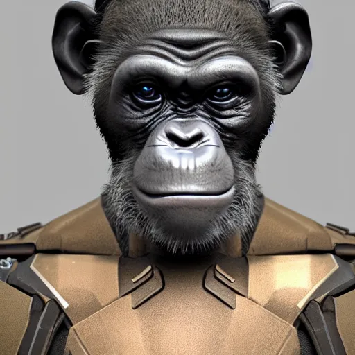 Prompt: character portrait, of a cyborg chimpanzee special op soldier, artstation, unreal engine 5, octane engine