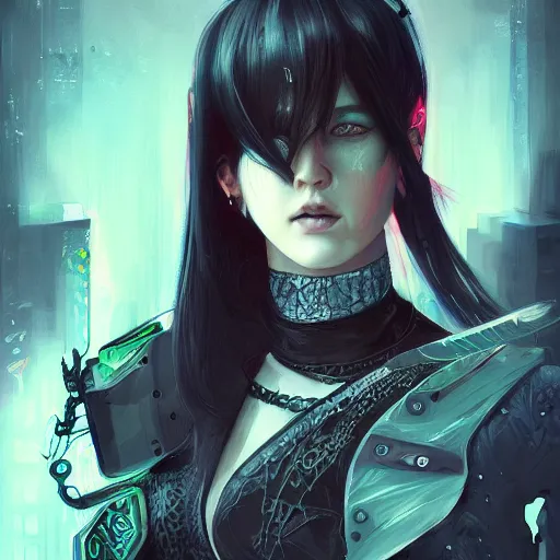 Image similar to teen elf, cyberpunk, knife, black hair, gorgeous, amazing, elegant, intricate, highly detailed, digital painting, artstation, concept art, sharp focus, illustration, art by ross tran