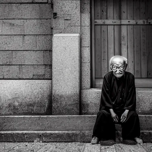 Prompt: a character portrait photo of an old japanese man, flickr contest winner, neo-expressionism, art photography, hyperrealism, chiaroscuro, anamorphic lens flare, shallow depth of field, photo taken with provia, 24mm, f1.8, by Filip Hodas, by Andrew Domachowski