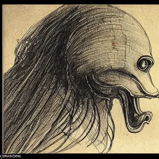 Image similar to leonardo da vinci sketch of a strange creature