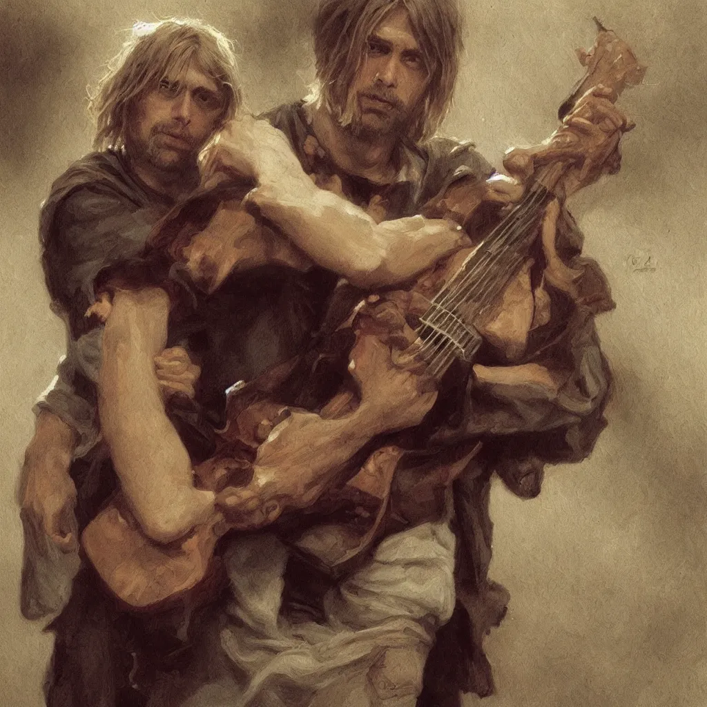 Image similar to Kurt Cobain, traditional corsican, intricate, highly detailed, artstation, illustration, jurgens, rutkowski, bouguereau