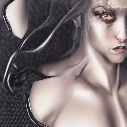 Prompt: a beautiful hyperrealistic portrait of a carbon fiber woman warrior