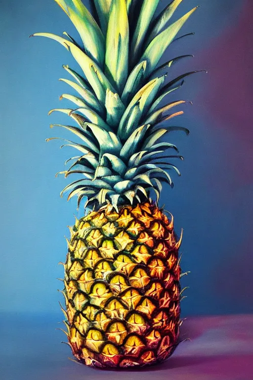 A beautiful still life oil painting of a pineapple