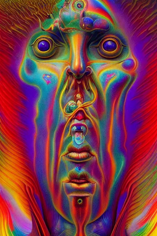 Image similar to hyperrealistic abstract close-up Renaissance psychedelic!! celestial happy! pure creature!! peaceful! kind spirit of nature! beautiful fractal!! eyes! highly detailed concept art eric zener elson peter cinematic hard rainbow lighting high angle hd 8k sharp shallow depth of field endless, inspired by Zdzisław Beksiński Salvador Dali