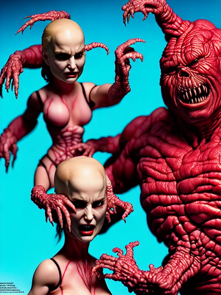 Image similar to hyperrealistic rendering, fat smooth john carpenter flesh monster natalie portman by bernie wrightson and killian eng and joe fenton, product photography, action figure, sofubi, studio lighting, colored gels, colored background