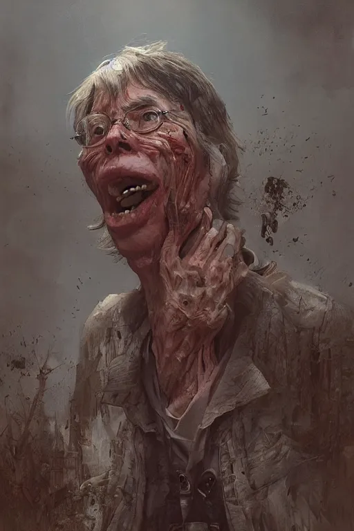 Image similar to stephen king as hillbilly, village, intricate, highly detailed, smooth, artstation, digital illustration by Ruan Jia and Mandy Jurgens and Artgerm and Wayne Barlowe and Greg Rutkowski and Zdislav Beksinski