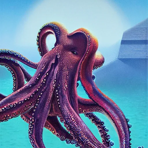 Image similar to portrait of an octopus in a scenic environment by wayne barlowe