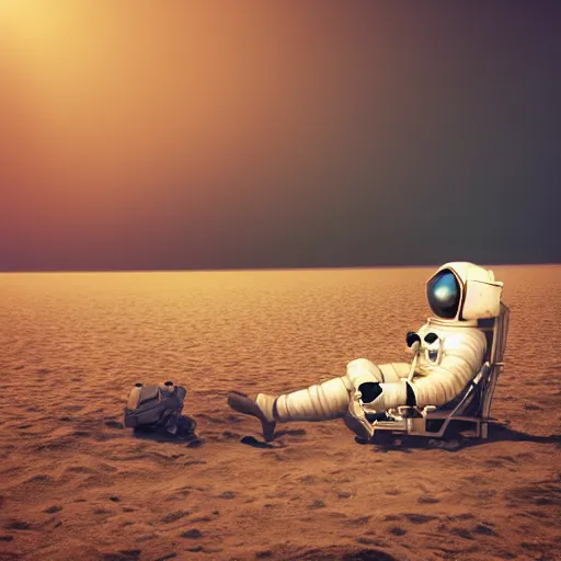 Prompt: an astronaut lounging in the beach, dramatic lighting, cinematic, extremly high detail, photorealistic, cinematic lighting,