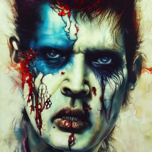 Image similar to UHD photorealistic Zombie Elvis, by Ayami Kojima, Amano, Karol Bak, Mark Brooks, tonalism, rich deep colors. Beksinski painting, art by Adrian Ghenie and Gerhard Richter. art by Takato Yamamoto. masterpiece