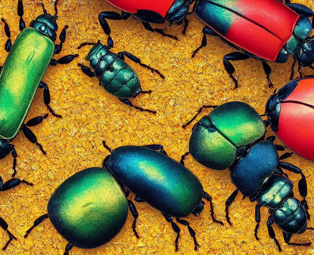 Image similar to a closeup of a beautiful colorful beetle coleoptera. high quality national geographic ( ( by clemens ascher, gustave boulanger, joaquin sorolla ) )