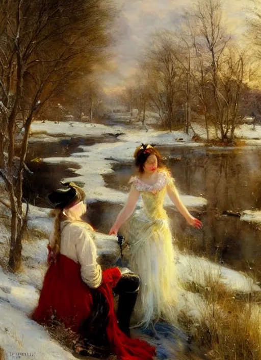 Image similar to the witch of frost by eugene boudin and vladimir volegov and alexander averin and delphin enjolras and daniel f. gerhartz