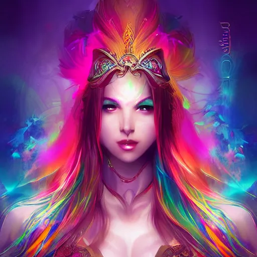 Image similar to a rainbow goddess mystic female warrior leader by ross tran digital artwork business leader