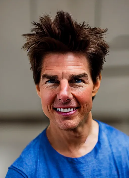 Image similar to a professional photo of tom cruise as sonic the hedgehog, not smiling, serious face, f / 1. 4, 9 0 mm