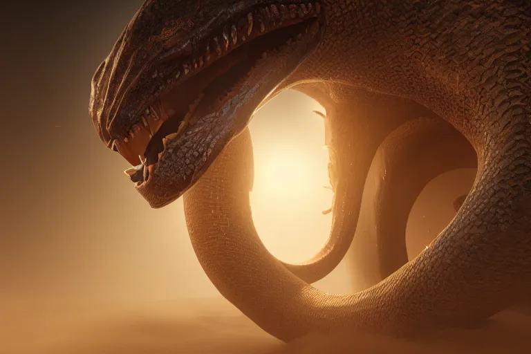 Image similar to cinematic closeup portrait of a colossal monster serpent in a sandstorm, detailed textures, dramatic lighting, unreal engine, cgsociety, artstation, 4k