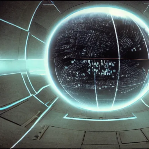 Prompt: the mandelbox appearing in the movie tron