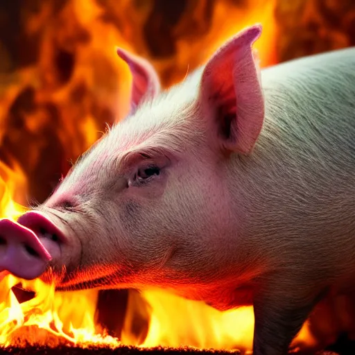 Prompt: Live Action Still of an isolated pig blowing fire fire, real life, hyperrealistic, ultra realistic, realistic, highly detailed, epic, HD quality, 8k resolution, body and headshot, Exquisite detail, post-processing, masterpiece, Cinematic Lighting, Unreal Engine, 8k, HD, white background