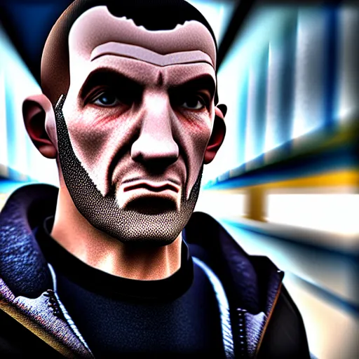 Image similar to photograph portrait of Niko Bellic, sigma 85mm f/1.4, 4k, depth of field, high resolution, 4k, 8k, hd, full color