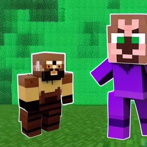Image similar to thanos playing minecraft survival mode on an xbox, twitch stream,