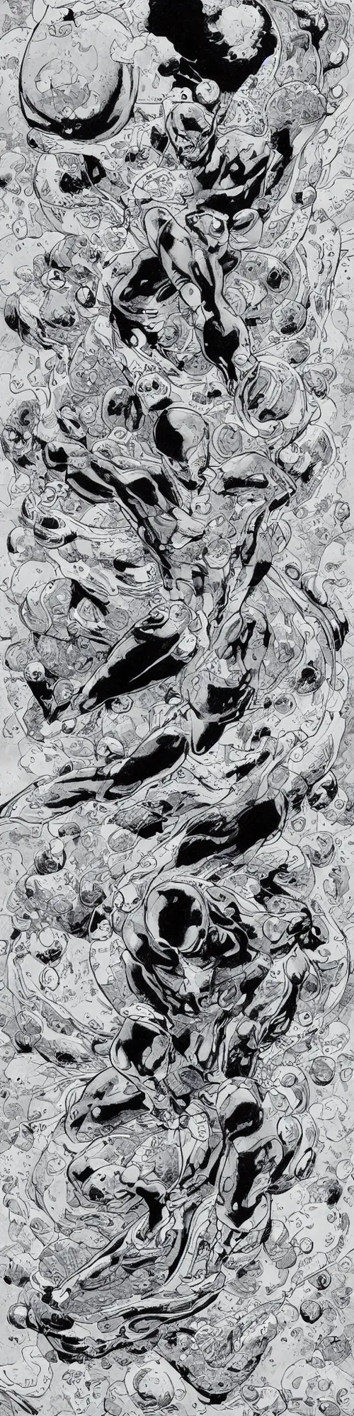 Image similar to silver surfer in space hovering above earth, by james jean, black and white, pencil drawing,