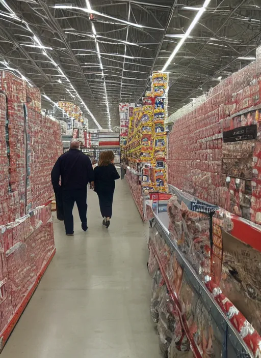 Prompt: first person view. walking through a costco in 1 9 9 7. looking at hands arranged in the shape of a gossett