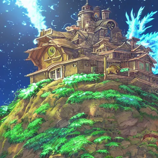 Image similar to photorealistic beautiful world of chrono trigger in the style of studio ghibli. hyperdetailed photorealism, 1 0 8 megapixels, amazing depth, glowing rich colors, powerful imagery, psychedelic overtones, 3 d finalrender, 3 d shading, cinematic lighting, artstation concept art