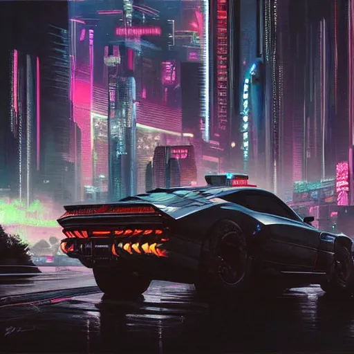 Image similar to cyberpunk 2 0 7 7 night city, highly detailed, oil painting, dark, dramatic,