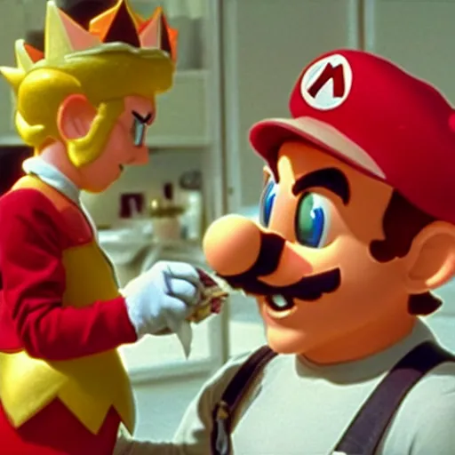 Prompt: cg film still of bowser eating mario in the Mario bros movie