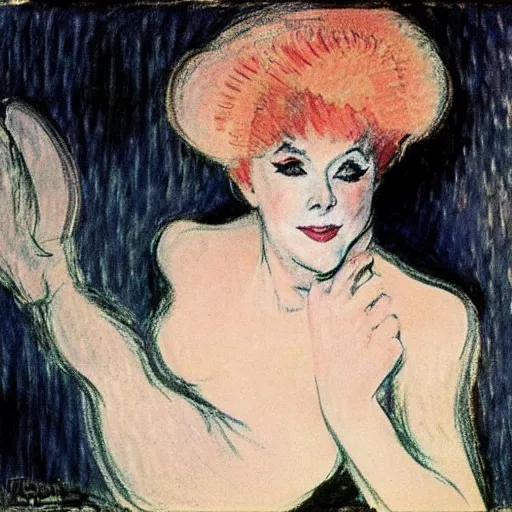 Prompt: nicole kidman entertaining cabaret audience, toulouse - lautrec, high resolution