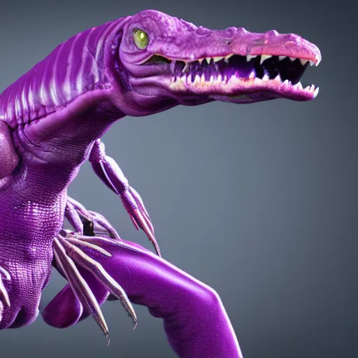 Image similar to purple alien reptile creature crustacean character concept with many legs detailed photo realistic 3d render 4k