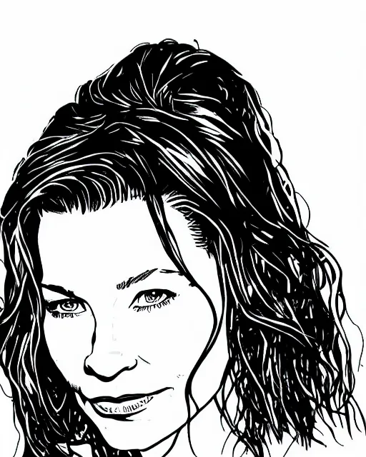 Image similar to portrait of evangeline lilly, stencil, coloring book, line art, simple, low detail