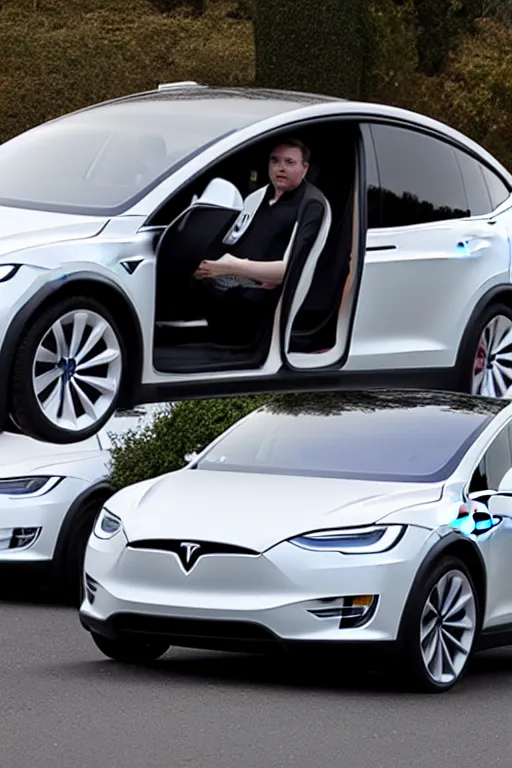 Prompt: Elon Musk driving a Tesla Model X