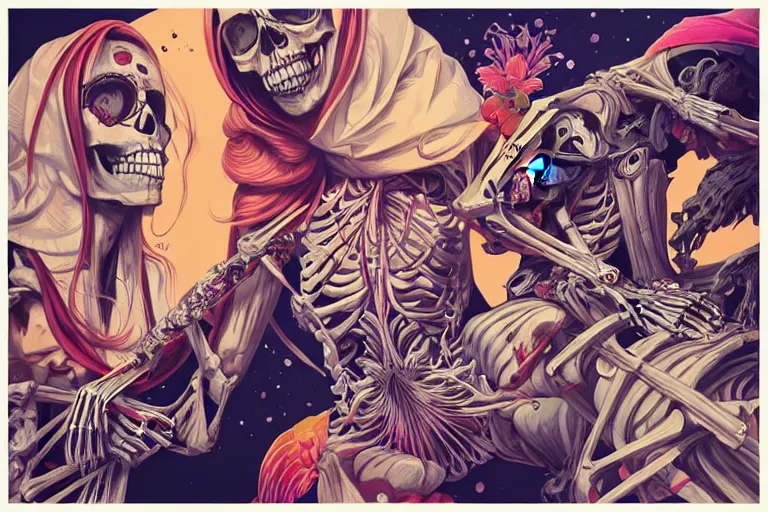 Image similar to skeleton fashion show, catwalk, tristan eaton, victo ngai, artgerm, rhads, ross draws