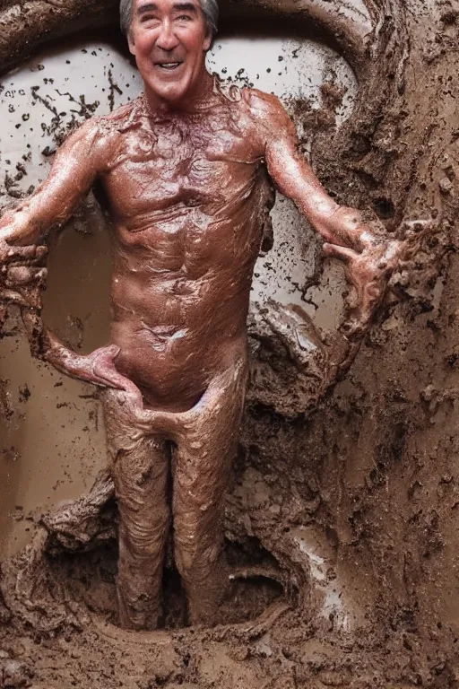 Prompt: randy mantooth covered in mud crawling inside a giant intestine, 4 k, high definition,