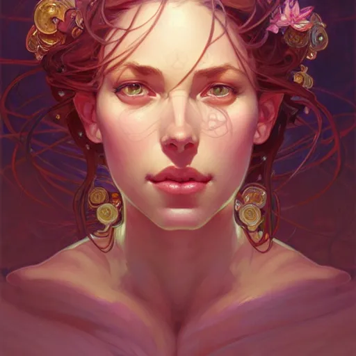 Image similar to Portrait of a girl surrounded by nodes, face, fantasy, intricate, elegant, highly detailed, digital painting, artstation, concept art, smooth, sharp focus, illustration, art by Jesper Ejsing and Fernanda Suarez and Artem Demura and alphonse mucha