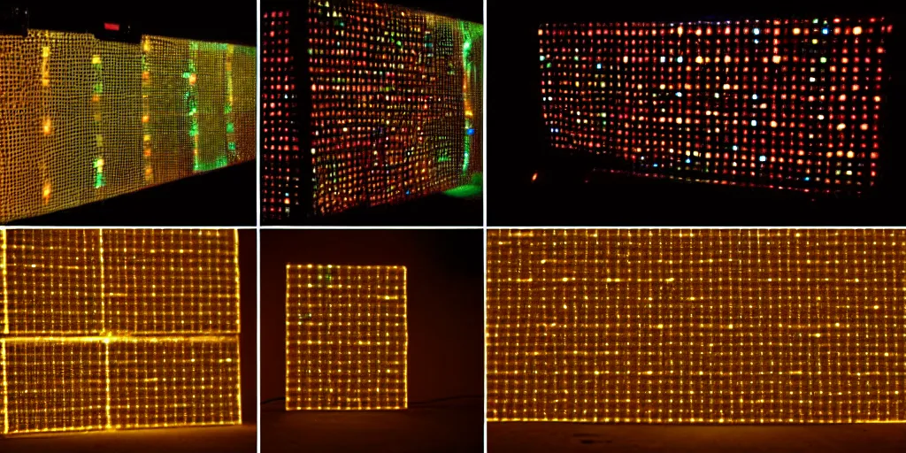 Image similar to digital grids and glowing stones with embedded LEDs. amber glowing screens and 9-track tape machines. jacob's ladder crackling.