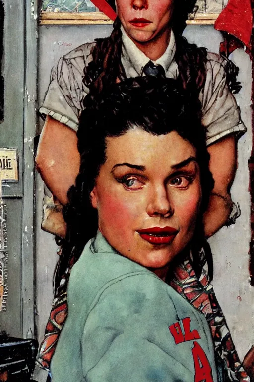 Image similar to Alabama Whitman from True Romance painted by Norman Rockwell