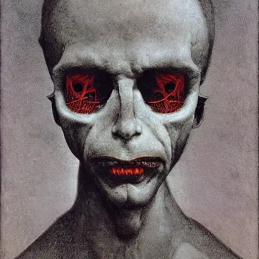 Image similar to son of satan and santa portrait by beksinski