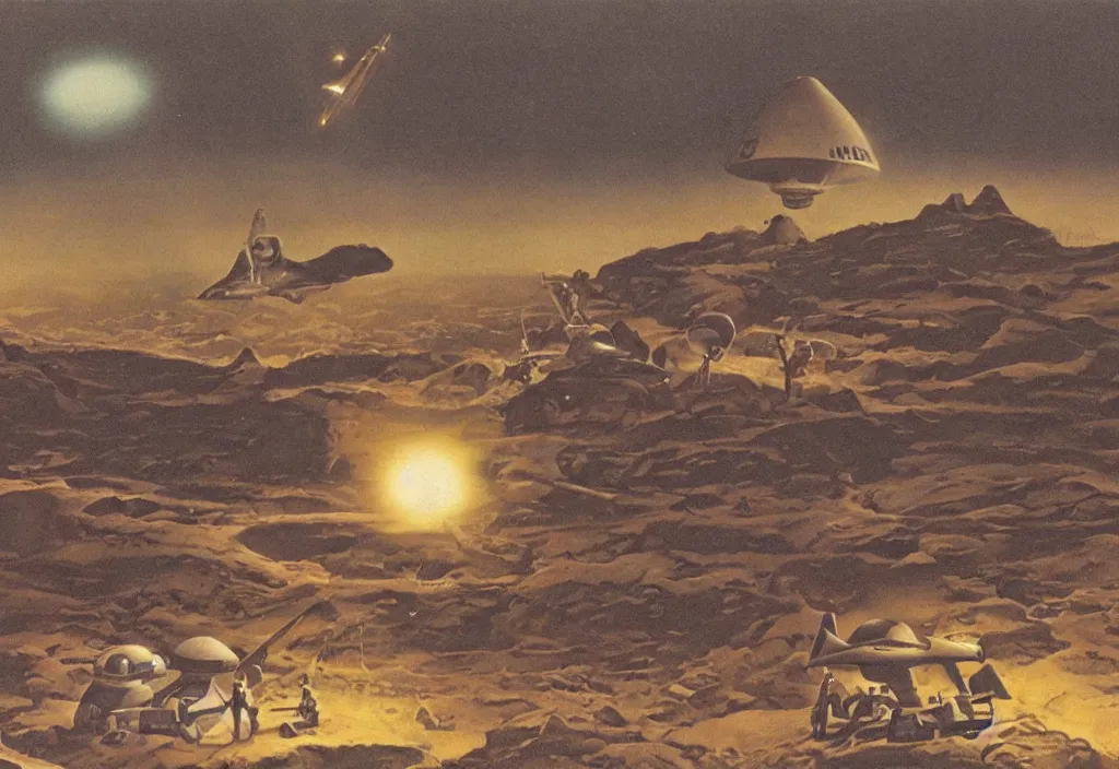 Image similar to UFO sighting, Rick Guidice, Chesley Bonestell, Lucien Rudaux, Rolf Klep, Fred Freeman, George Pal