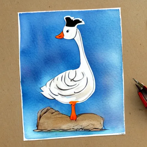 Prompt: cute goose, stylized, full body, watercolour, diecut, sticker